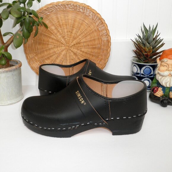 New Black Swedish Style Bohemian Wooden Sole DUTCH Clogs Size EU 40 US 9 Womens - Picture 14 of 15